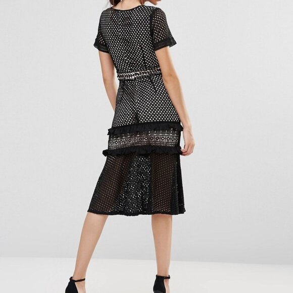 TRUE DECADENCE NWT Lace Ruffle Crochet PENCIL dress Size 10 or S - M SLIM FIT - Picture 4 of 17